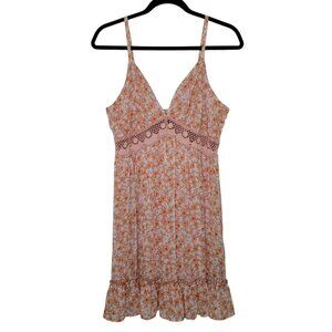 Almost Famous Floral Mini Dress Crochet Waist Ruffle Hem Sun Dress Boho Large